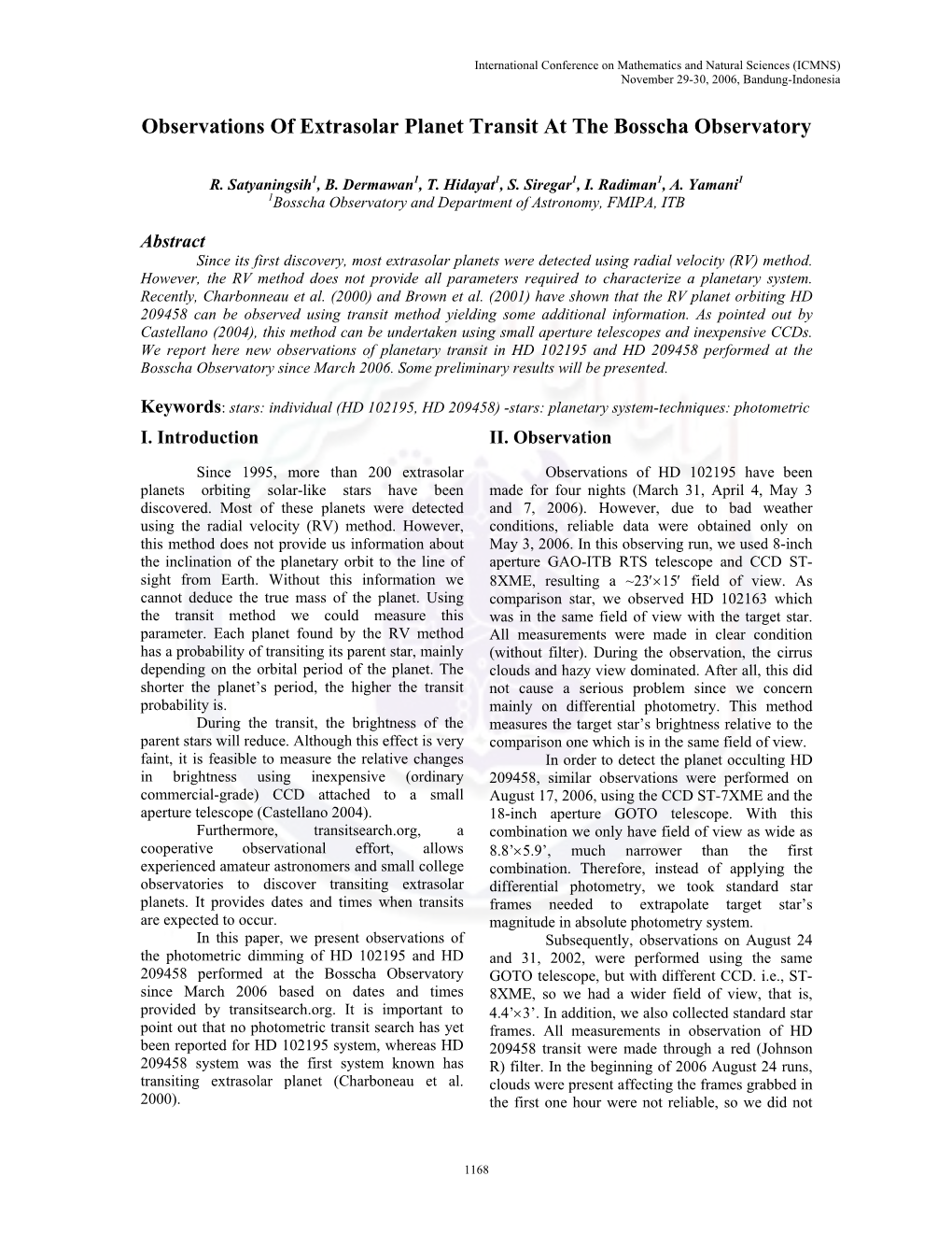 Observations of Extrasolar Planet Transit at the Bosscha Observatory