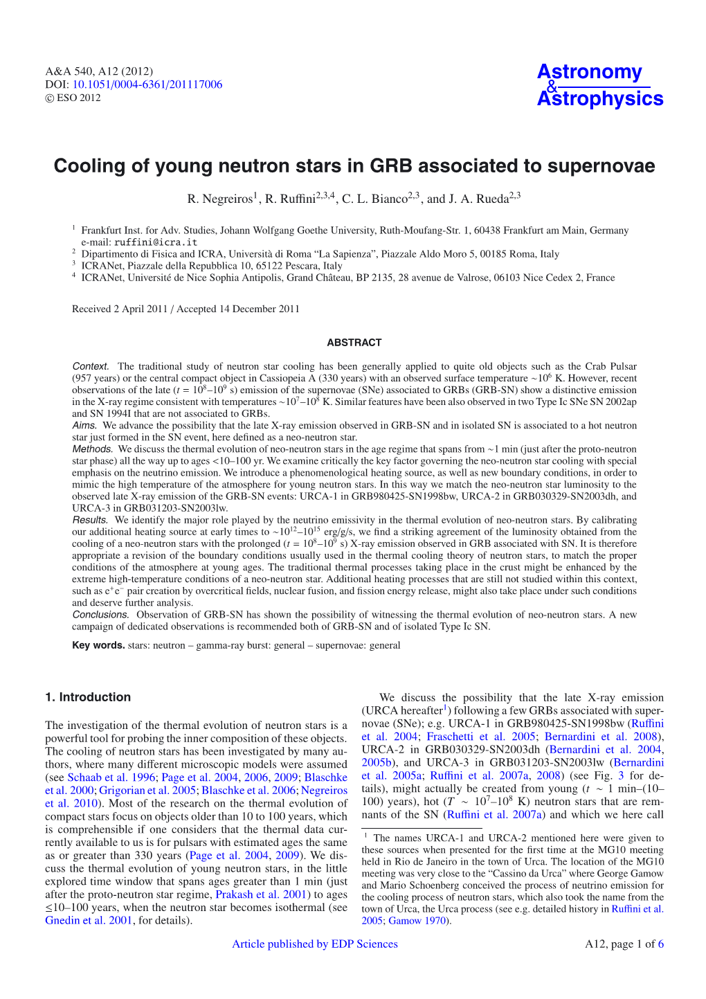 Cooling of Young Neutron Stars in GRB Associated to Supernovae