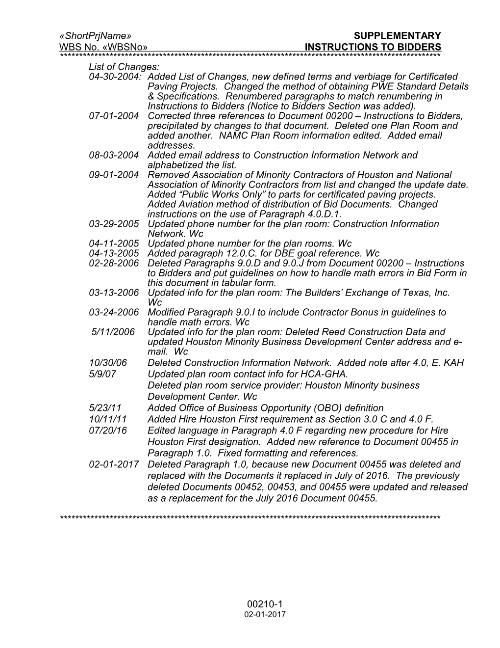 WBS No. Wbsno INSTRUCTIONS to BIDDERS