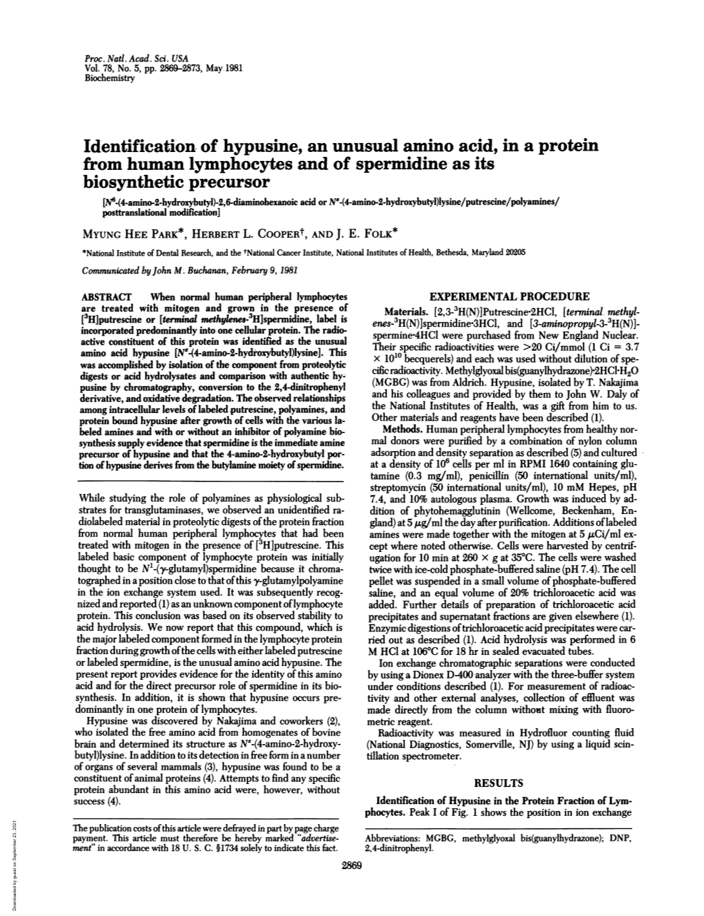 Identification of Hypusine, an Unusual Amino Acid, in a Protein