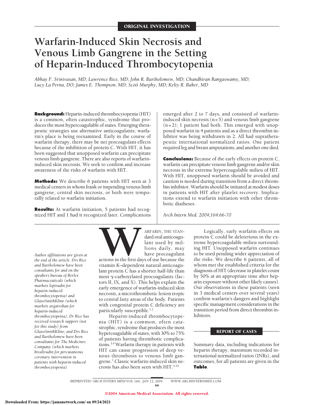 Warfarin-Induced Skin Necrosis and Venous Limb Gangrene in the Setting of Heparin-Induced Thrombocytopenia