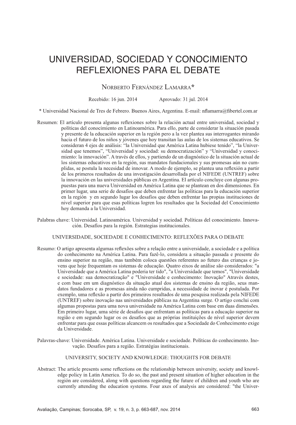 Universidad, Sociedad Y Conocimiento Reflexiones Para El Debate