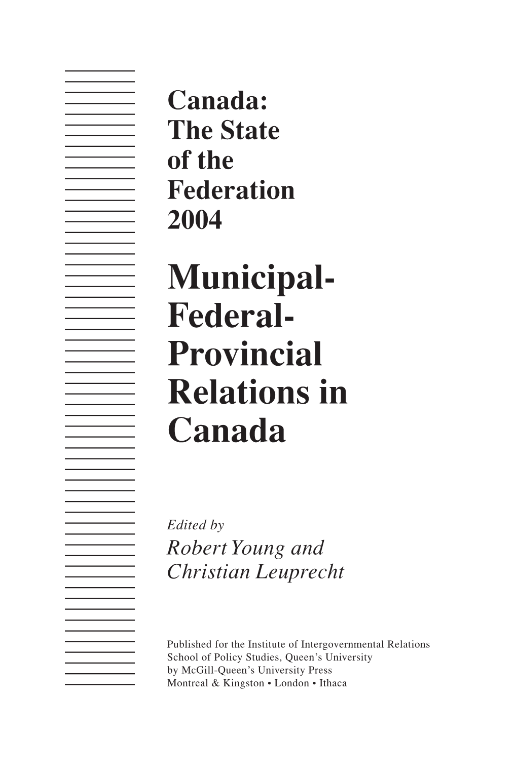 Municipal- Federal- Provincial Relations in Canada