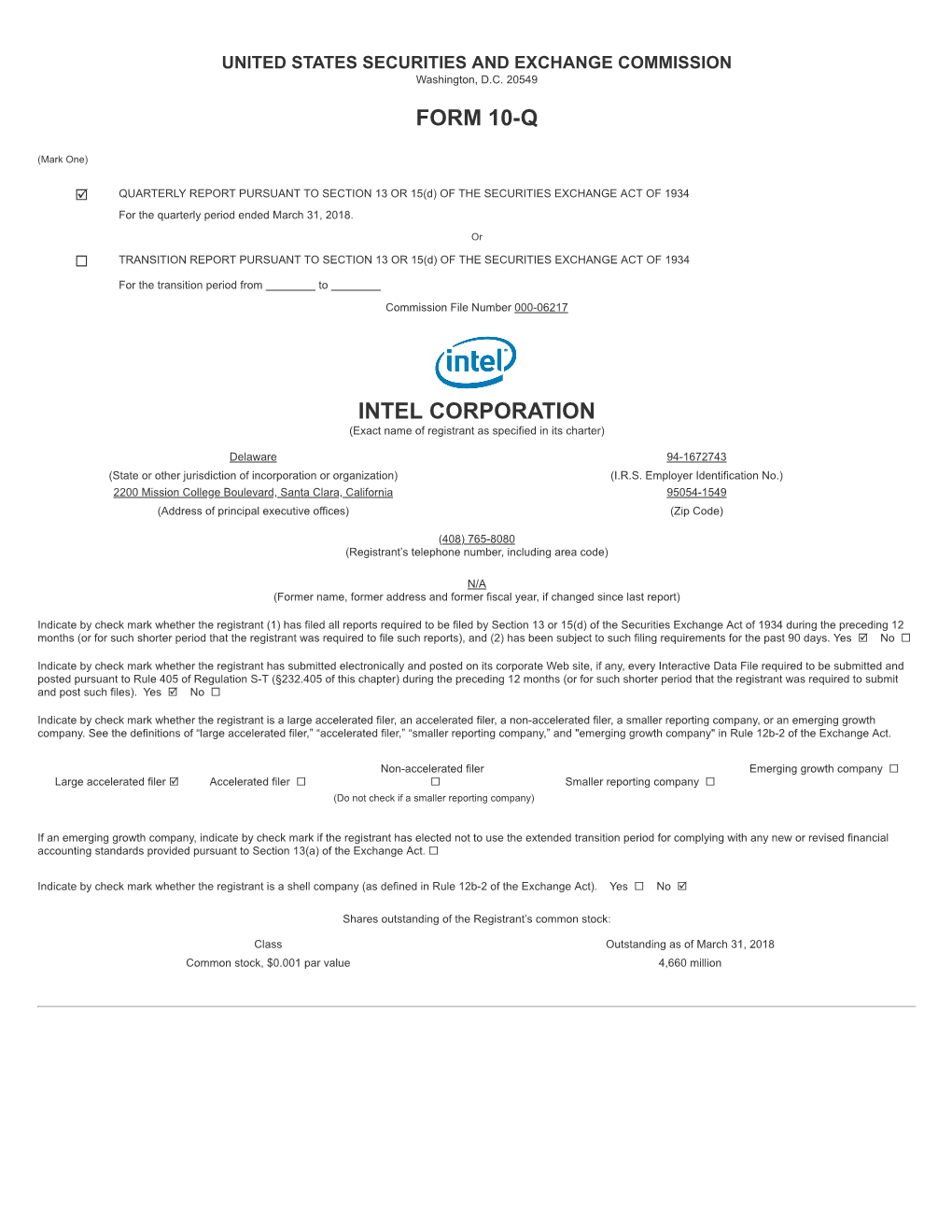 Form 10-Q Intel Corporation