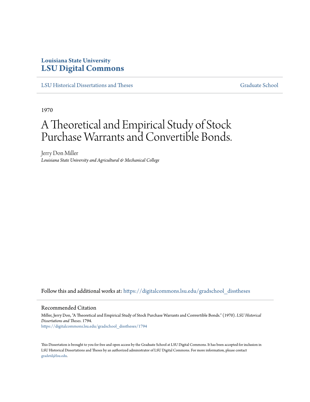 A Theoretical and Empirical Study of Stock Purchase Warrants and Convertible Bonds