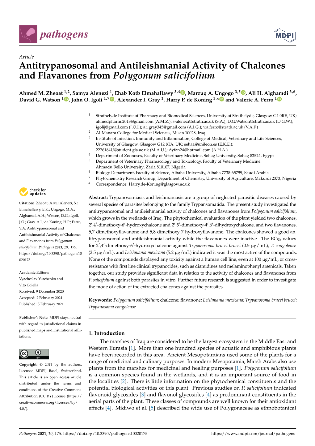 Antitrypanosomal and Antileishmanial Activity of Chalcones and Flavanones from Polygonum Salicifolium