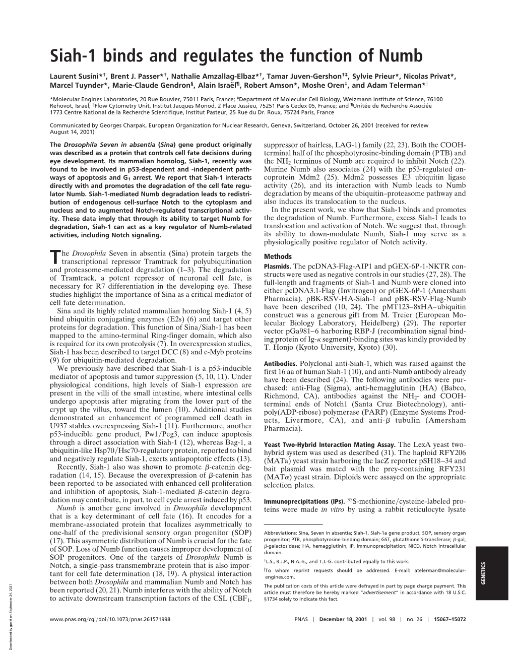 Siah-1 Binds and Regulates the Function of Numb