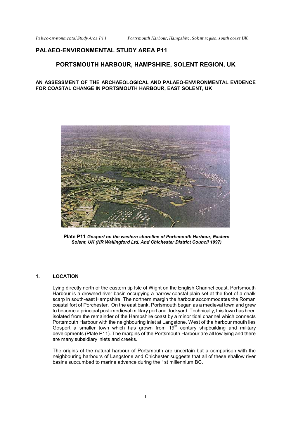 Palaeo-Environmental Study Area P11 Portsmouth Harbour, Hampshire, Solent Region, South Coast UK