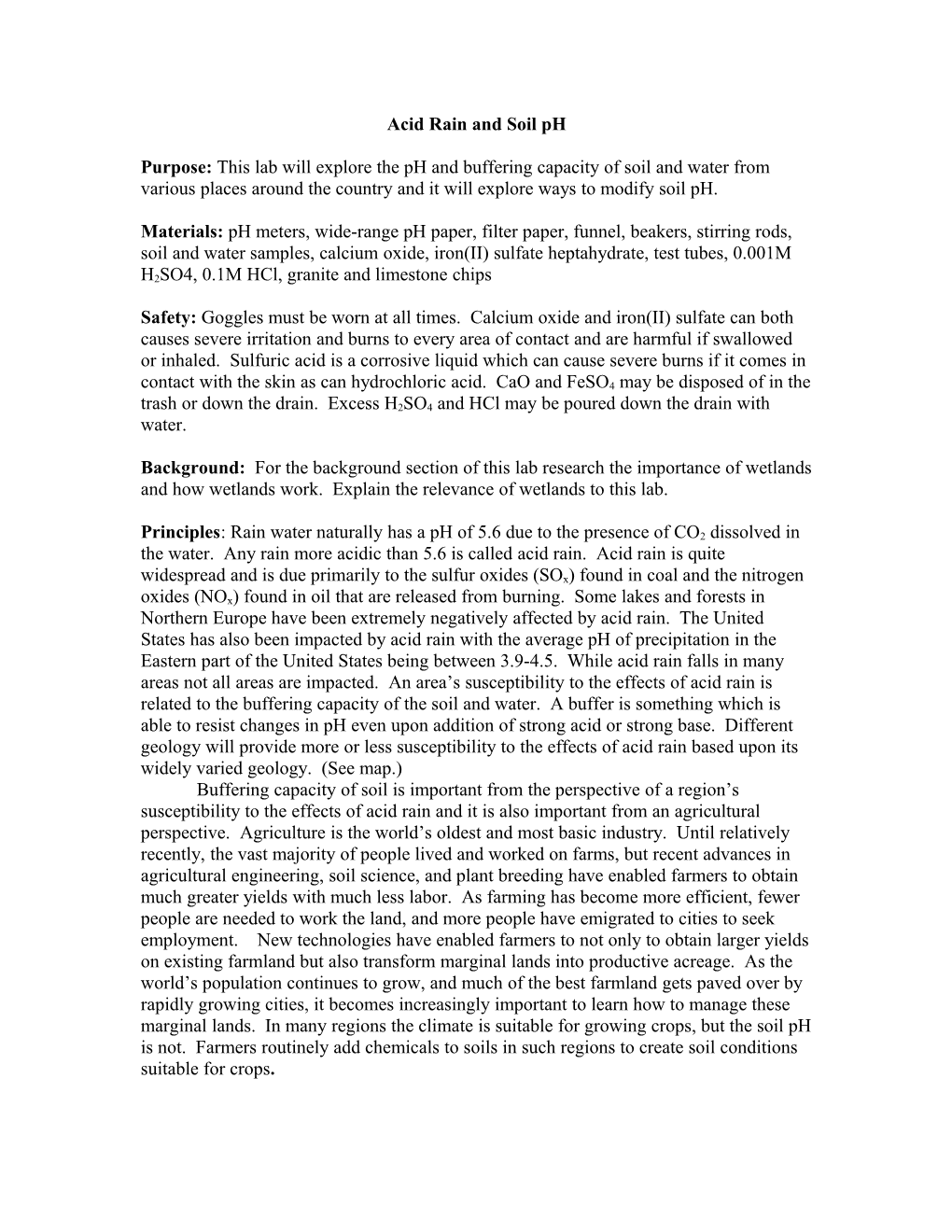 Acid Rain and Soil Ph