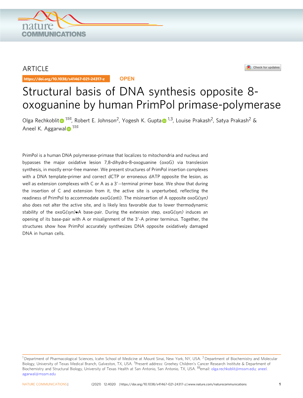 Structural Basis of DNA Synthesis Opposite 8-Oxoguanine by Human