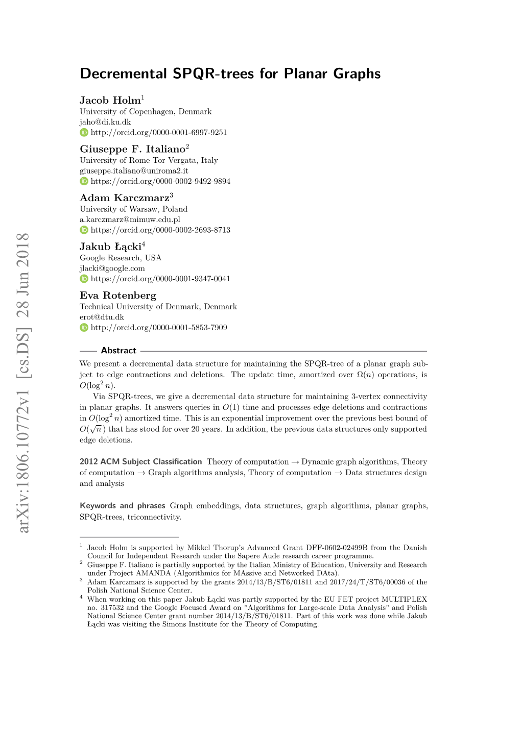 Decremental SPQR-Trees for Planar Graphs