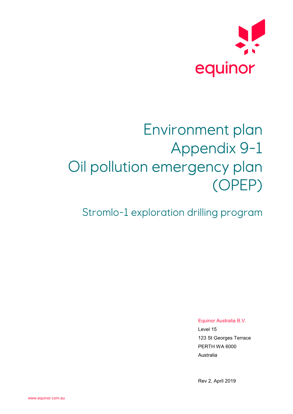 Environment Plan Appendix 9-1 Oil Pollution Emergency Plan (OPEP)