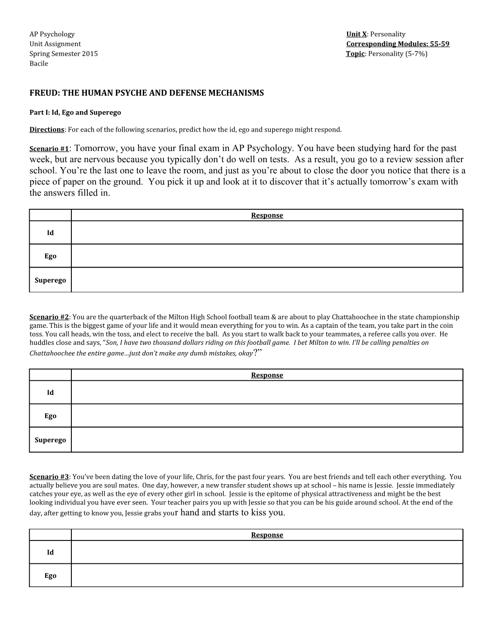 Defense Mechanisms Worksheet