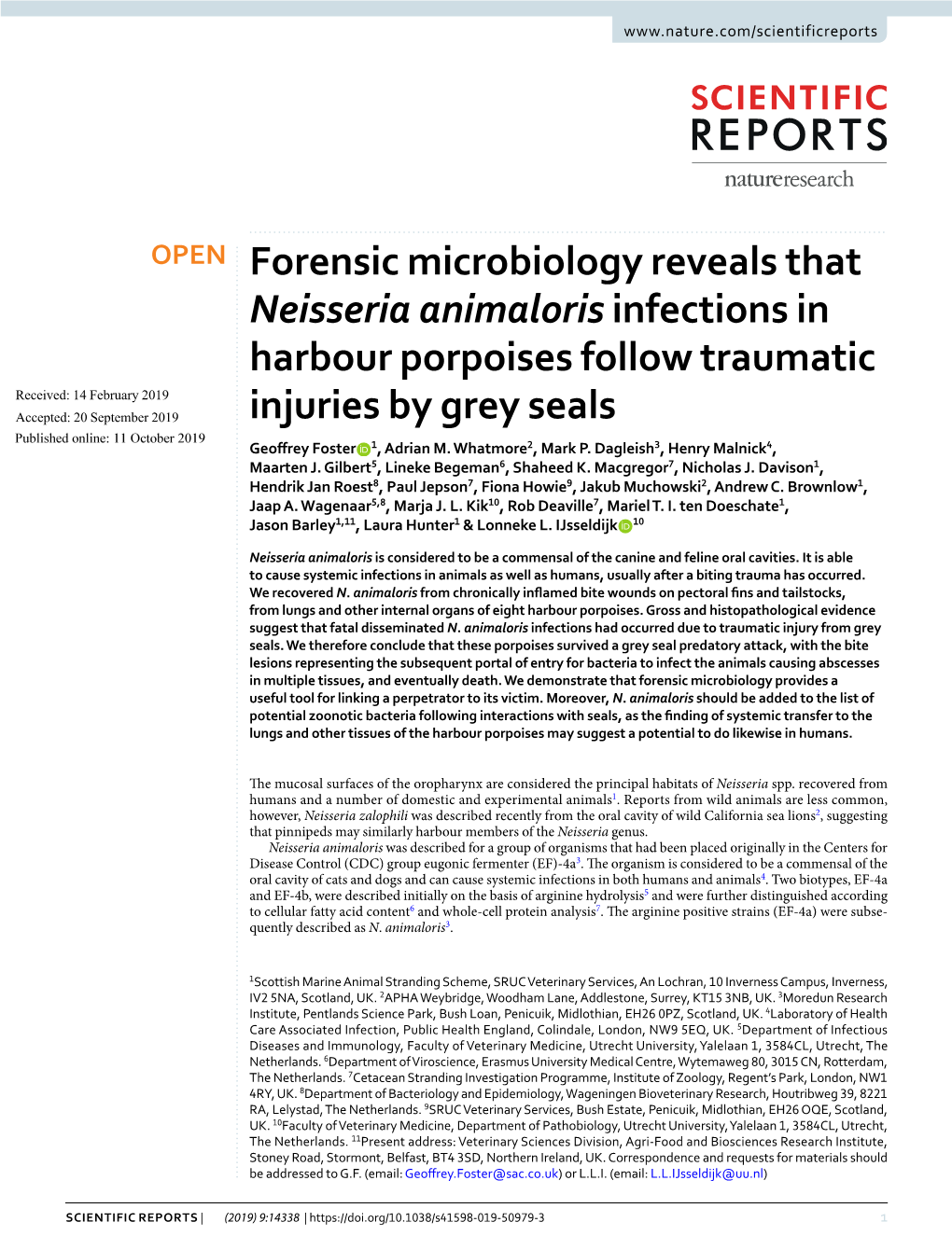 Forensic Microbiology Reveals That Neisseria Animaloris Infections In