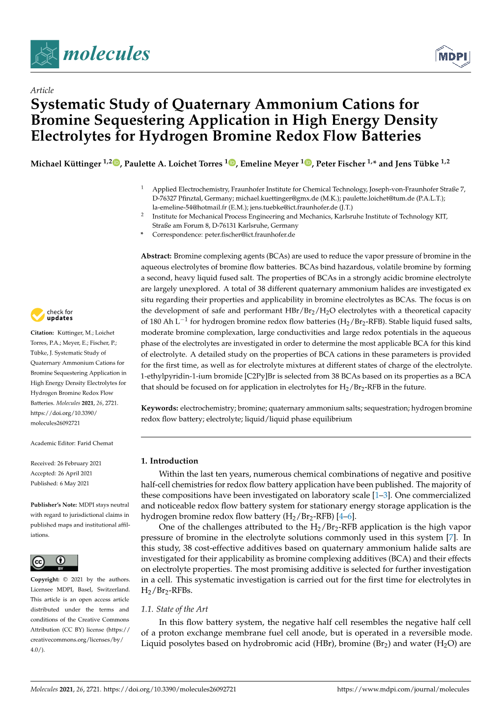 Systematic Study of Quaternary Ammonium Cations for Bromine Sequestering Application in High Energy Density Electrolytes for Hydrogen Bromine Redox Flow Batteries