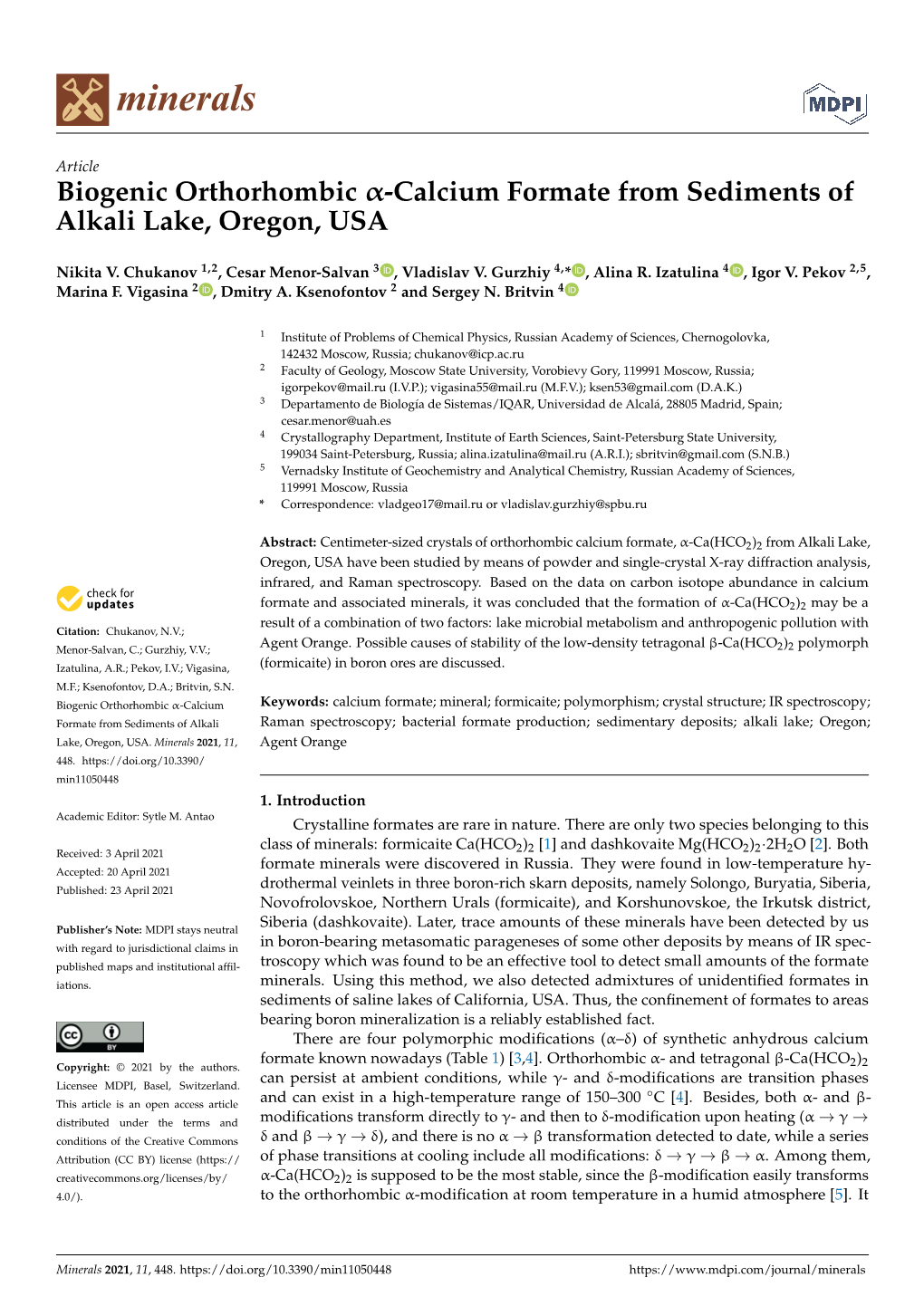 Calcium Formate from Sediments of Alkali Lake, Oregon, USA