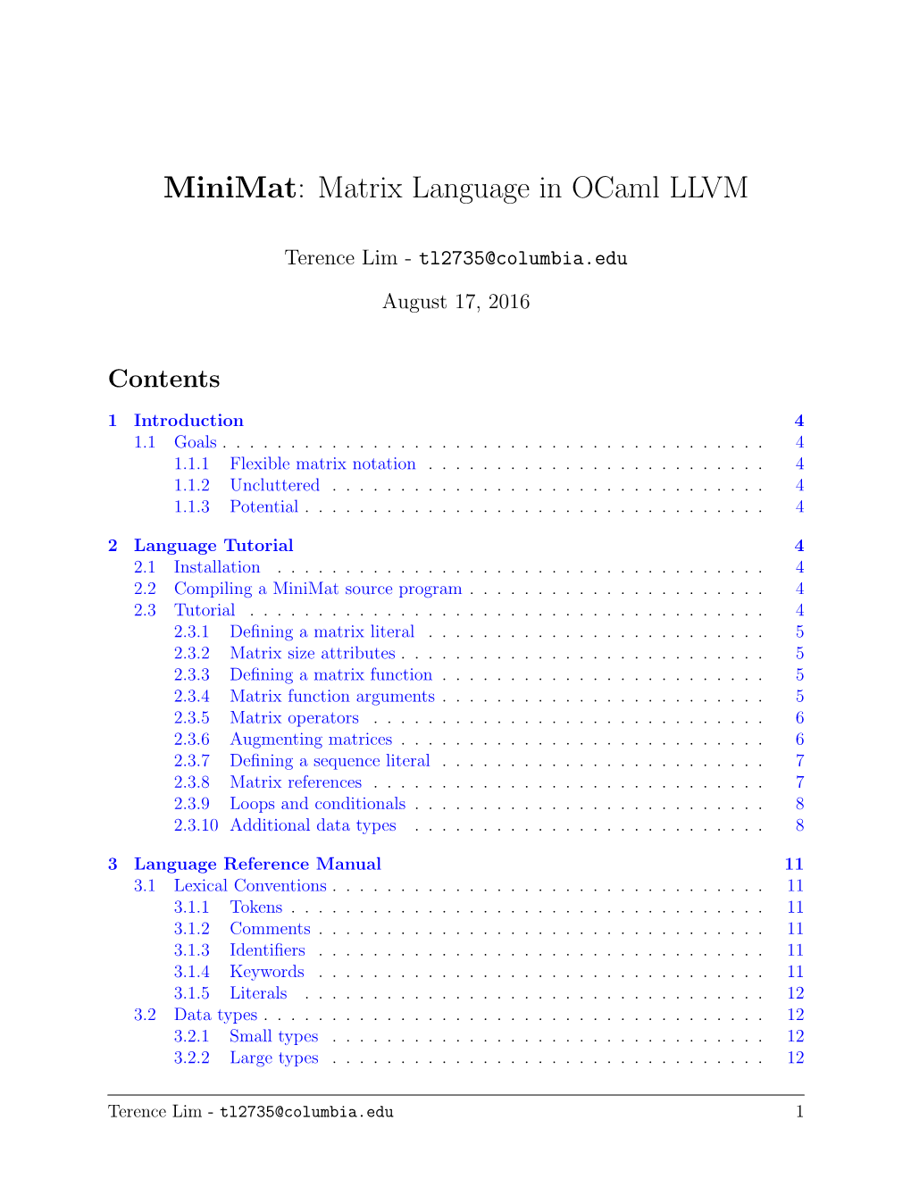 Minimat: Matrix Language in Ocaml LLVM