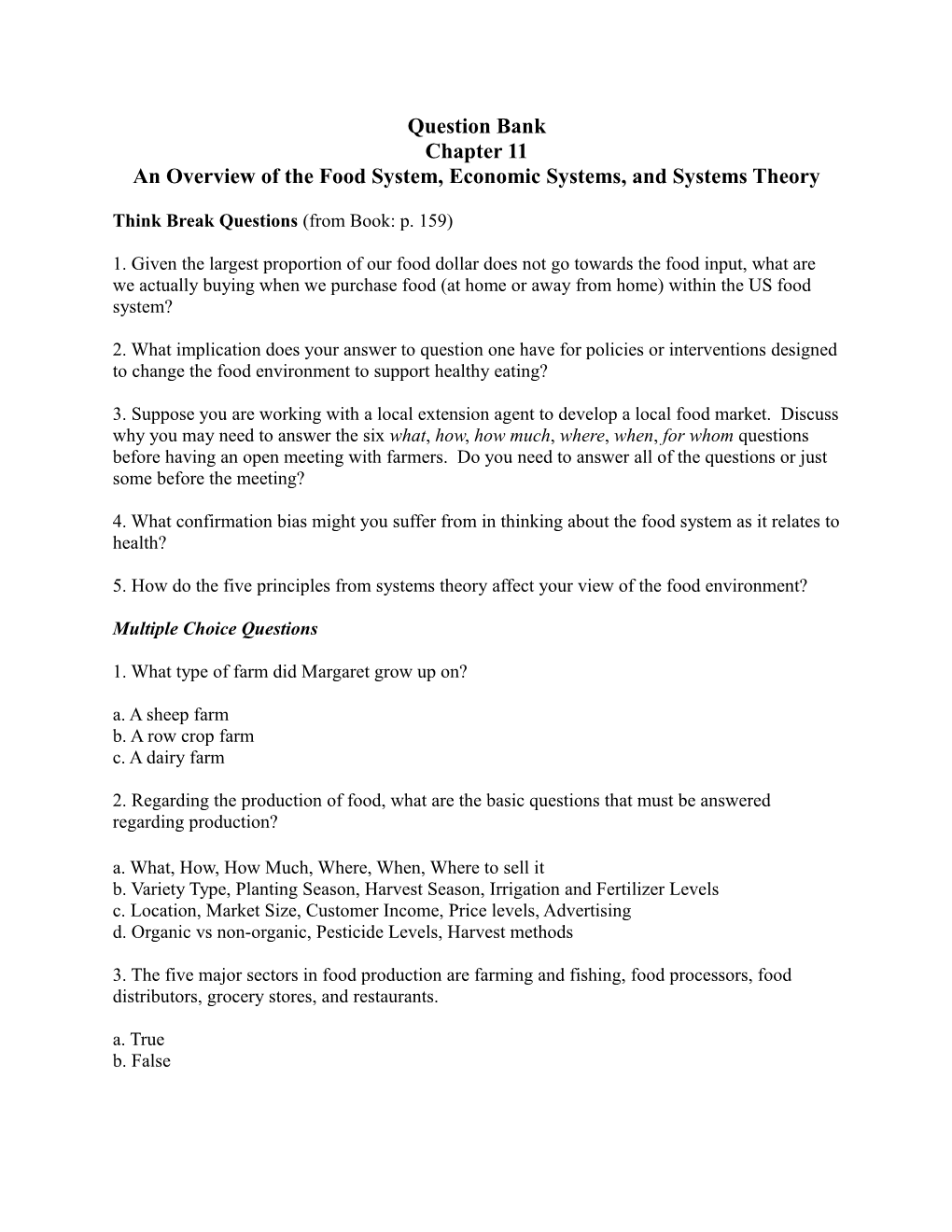 An Overview of the Food System, Economic Systems, and Systems Theory