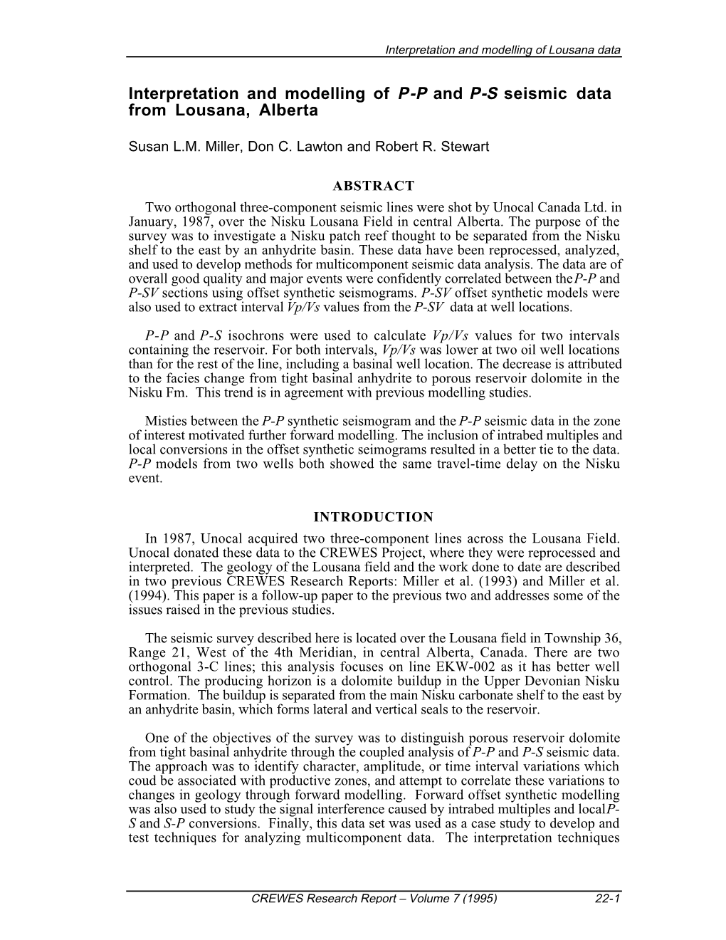 Interpretation and Modelling of P-P and P-S Seismic Data from Lousana, Alberta