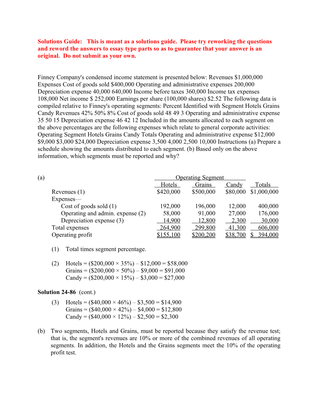 Solutions Guide: This Is Meant As a Solutions Guide. Please Try Reworking the Questions