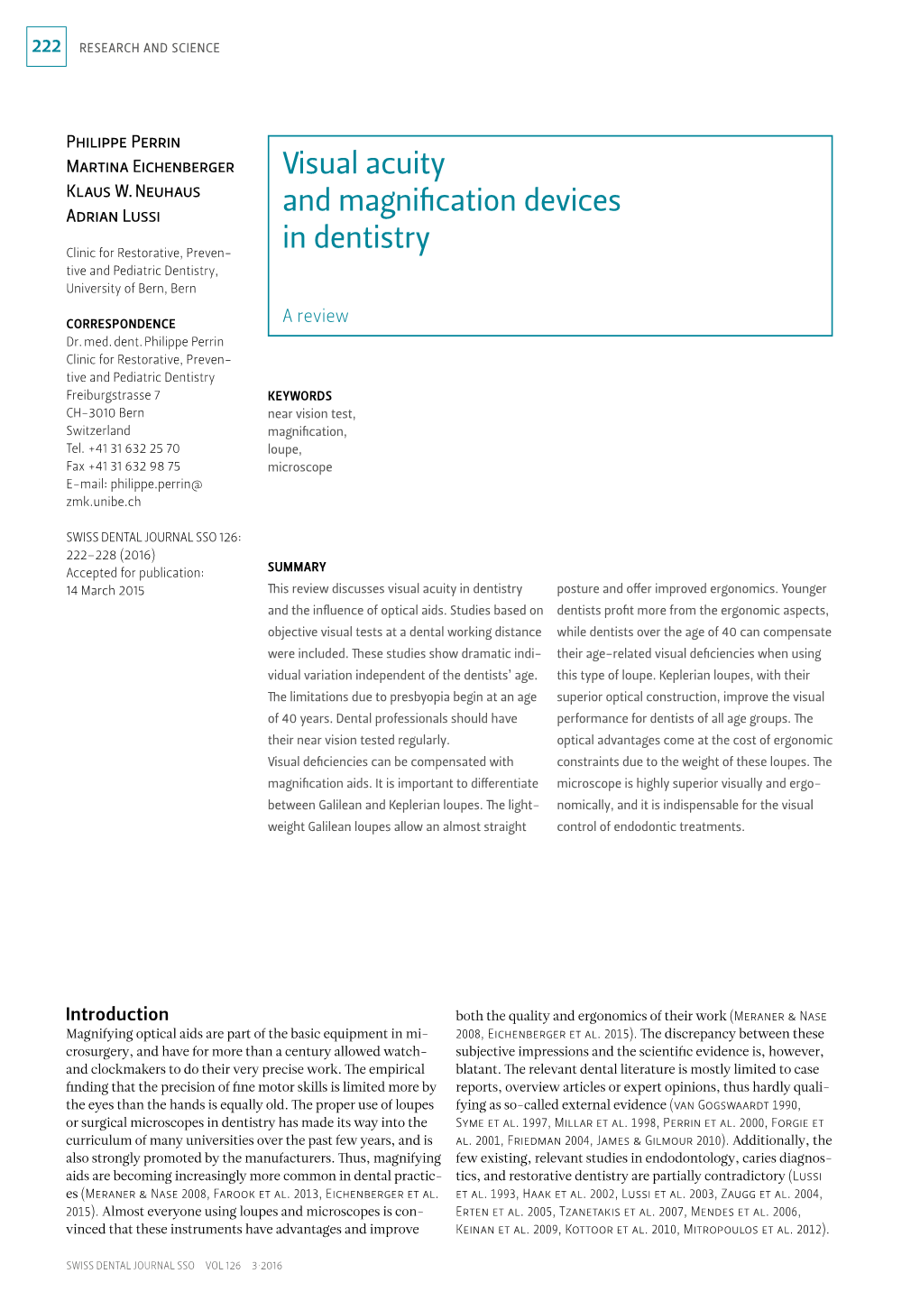 Visual Acuity and Magnification Devices in Dentistry