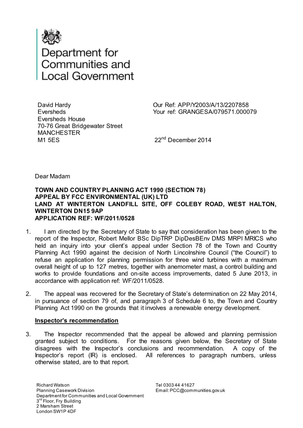 Winterton Landfill Site, Off Coleby Road, West Halton, Winterton Dn15 9Ap Application Ref: Wf/2011/0528