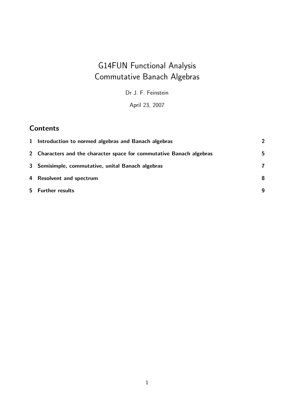 G14FUN Functional Analysis Commutative Banach Algebras