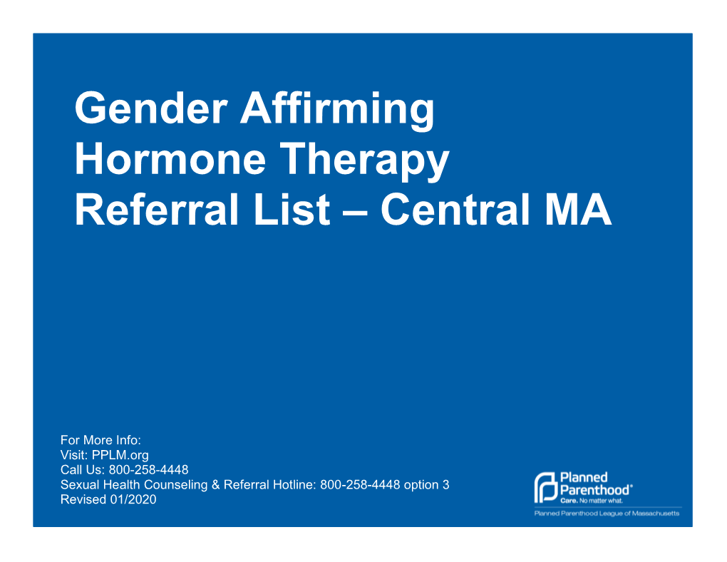Gender Affirming Hormone Therapy Referral List – Central MA