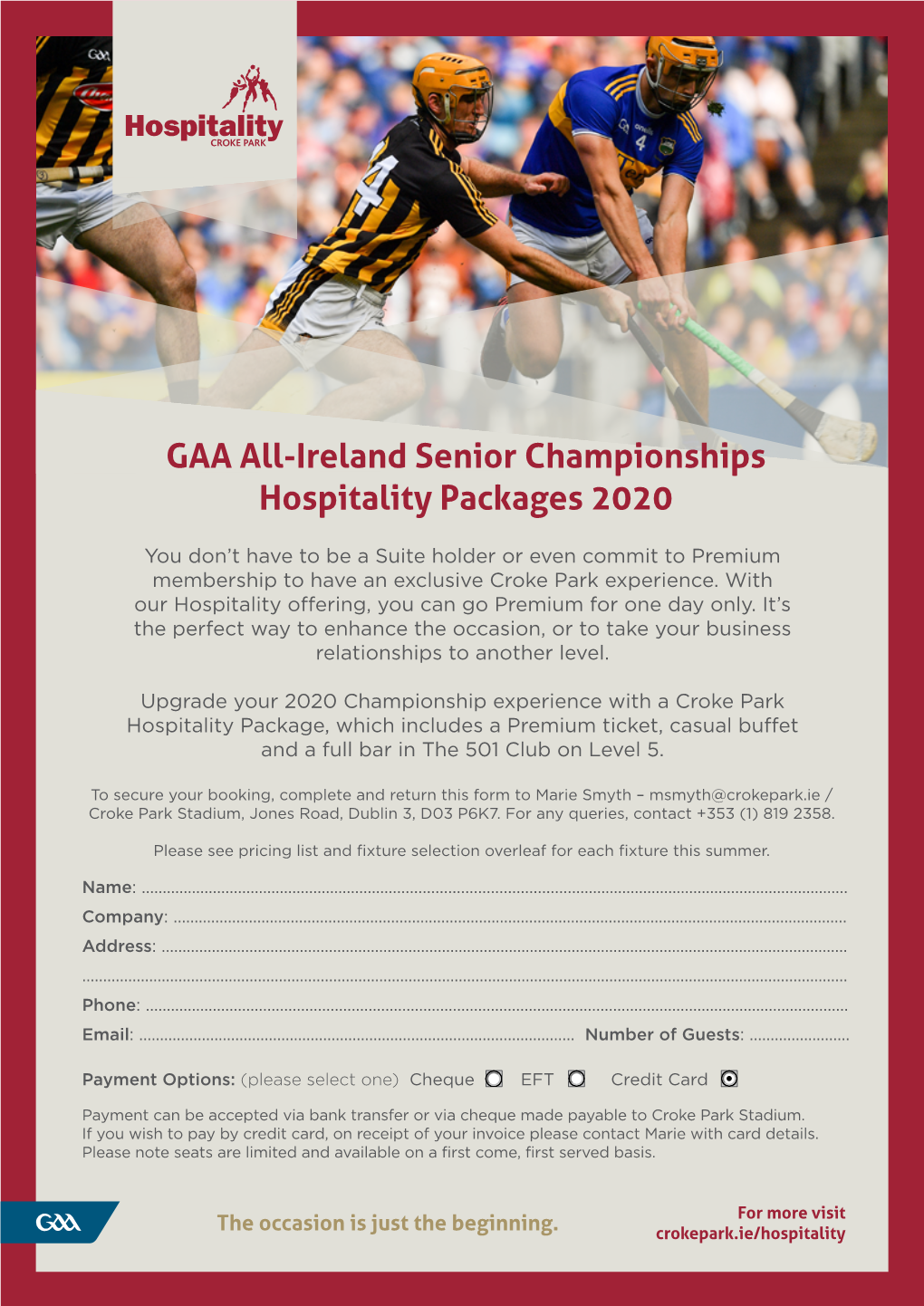 GAA All-Ireland Senior Championships Hospitality Packages 2020