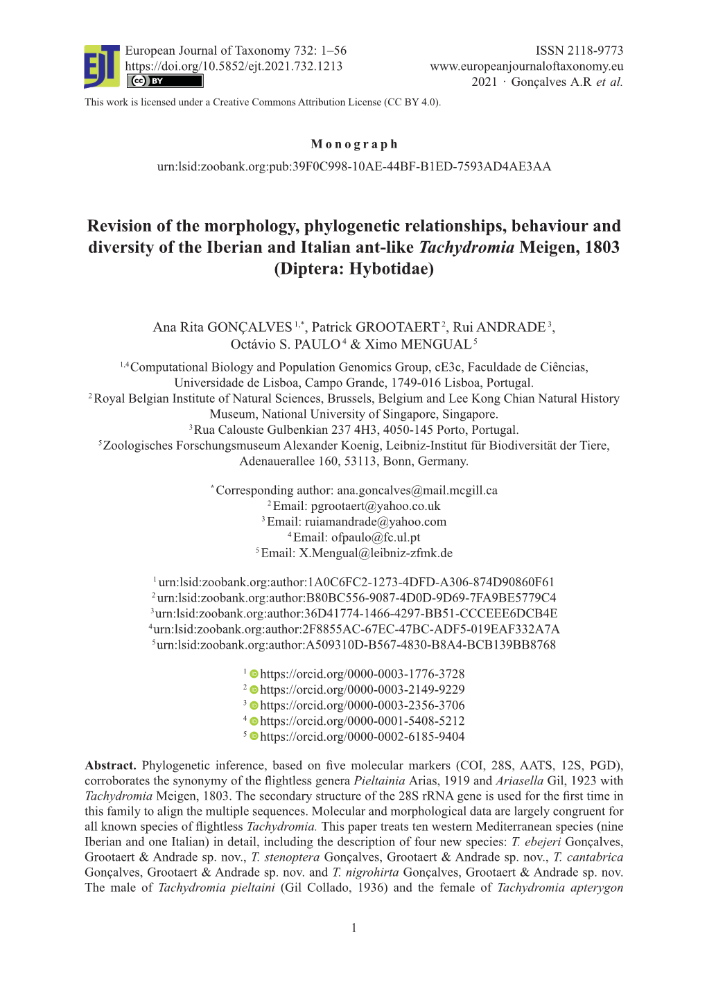 Revision of the Morphology, Phylogenetic Relationships, Behaviour and Diversity of the Iberian and Italian Ant-Like Tachydromia Meigen, 1803 (Diptera: Hybotidae)