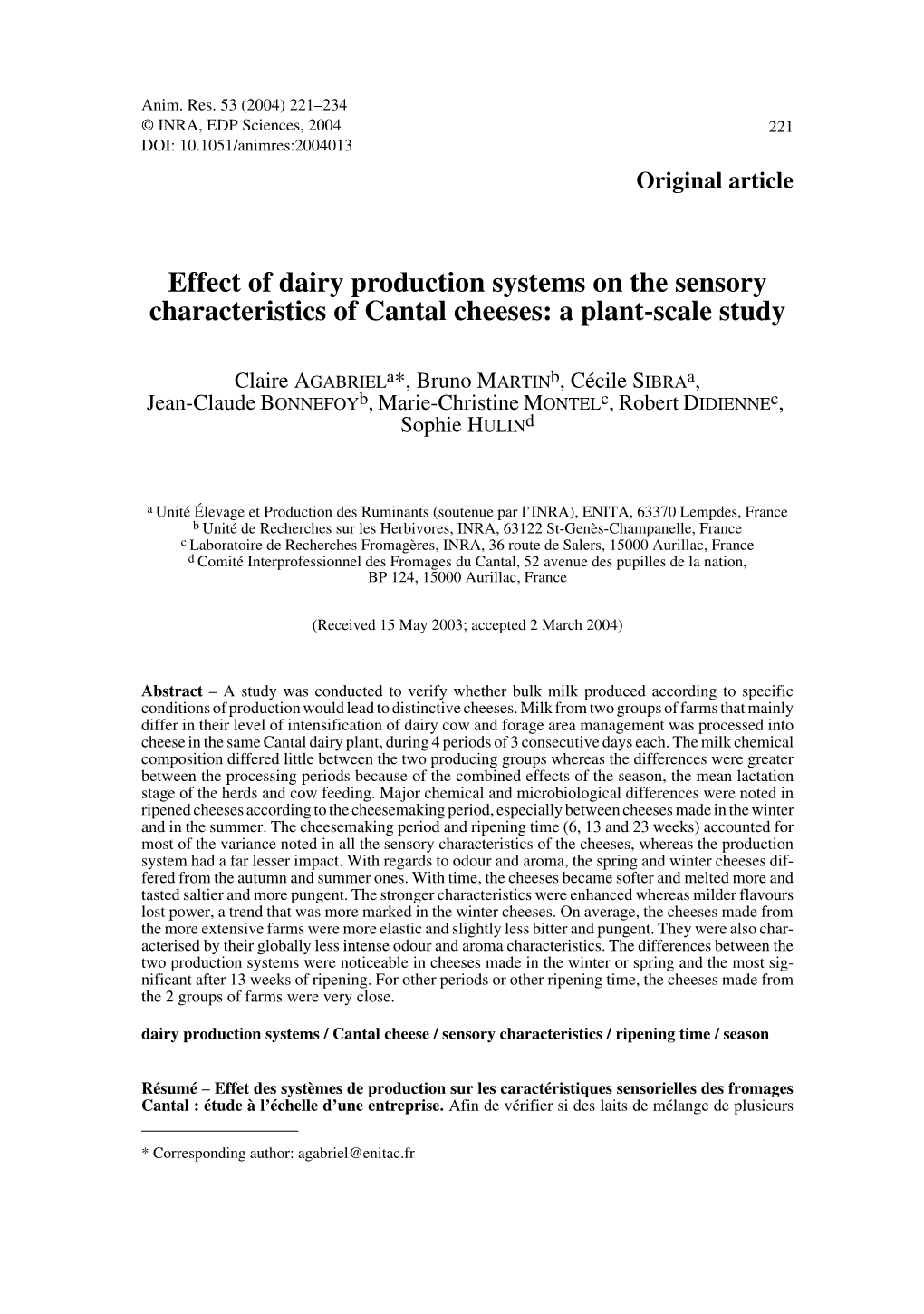 Effect of Dairy Production Systems on the Sensory Characteristics of Cantal Cheeses: a Plant-Scale Study
