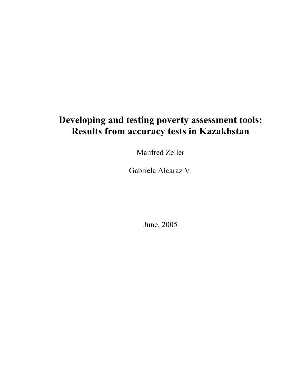 Developing and Testing Poverty Assessment Tools: Results from Accuracy Tests in Kazakhstan