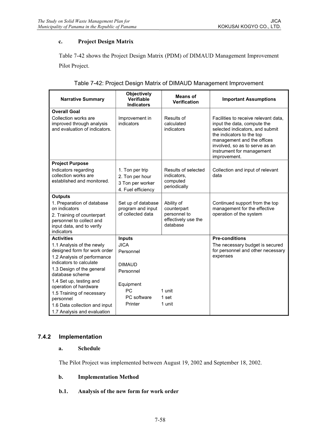 Of DIMAUD Management Improvement Pilot Project. T