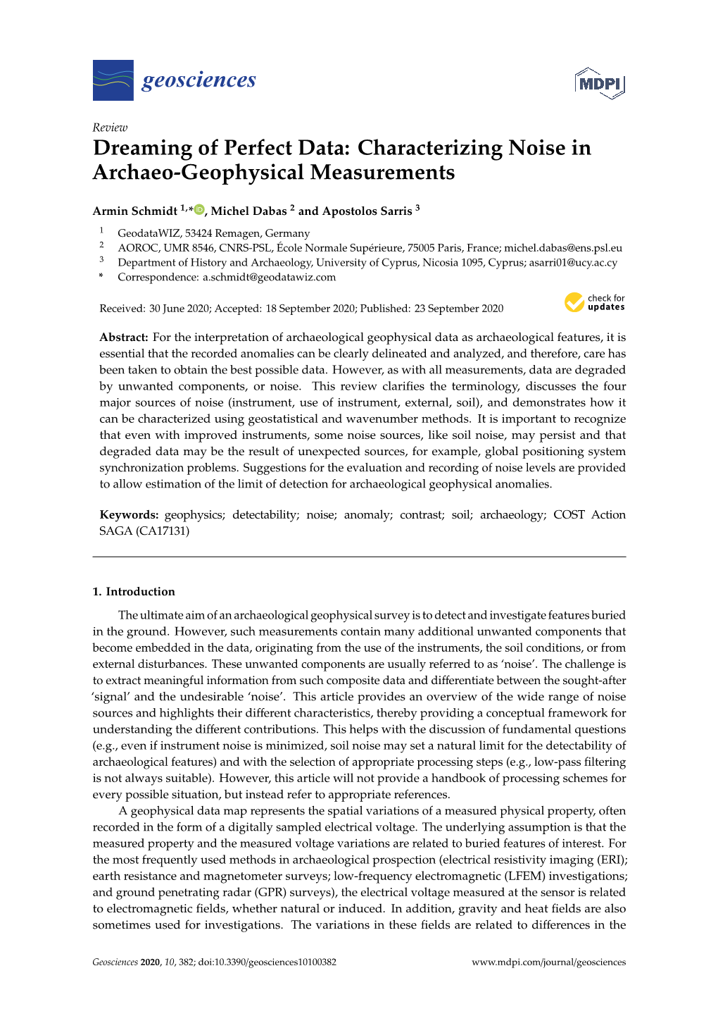 Characterizing Noise in Archaeo-Geophysical Measurements