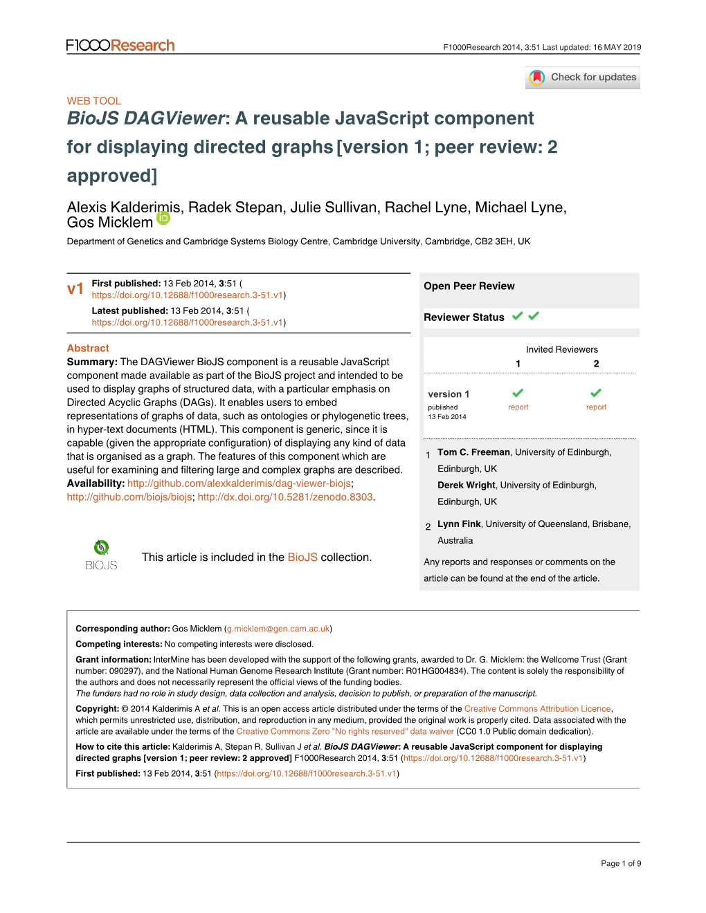 A Reusable Javascript Component Biojs