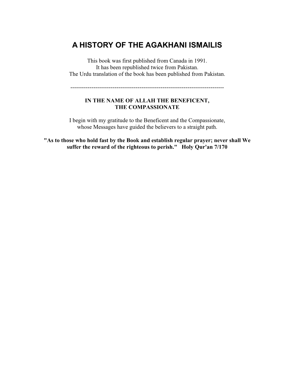 A History of the Agakhani Ismailis