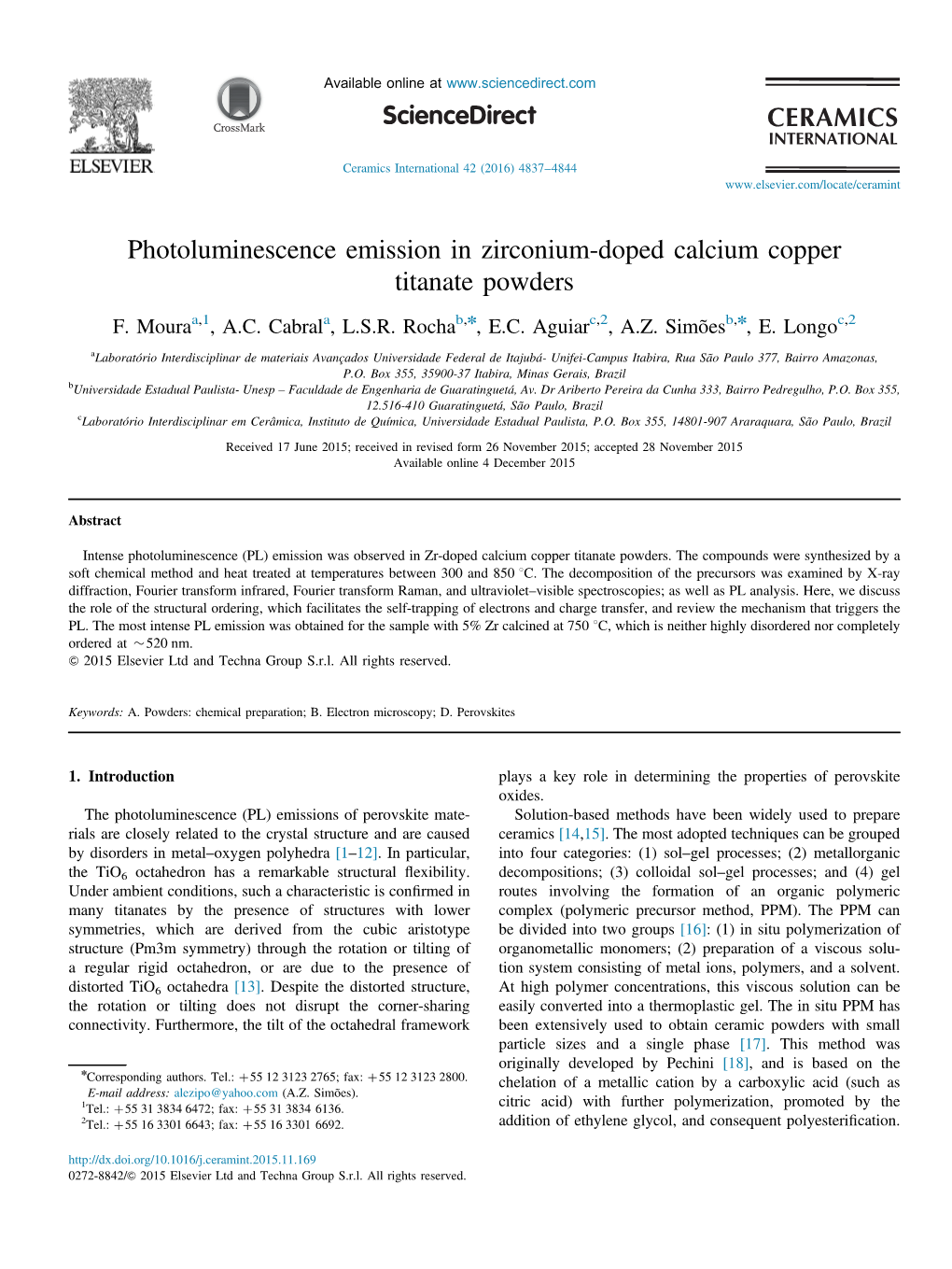 Photoluminescence Emission in Zirconium-Doped Calcium Copper Titanate Powders