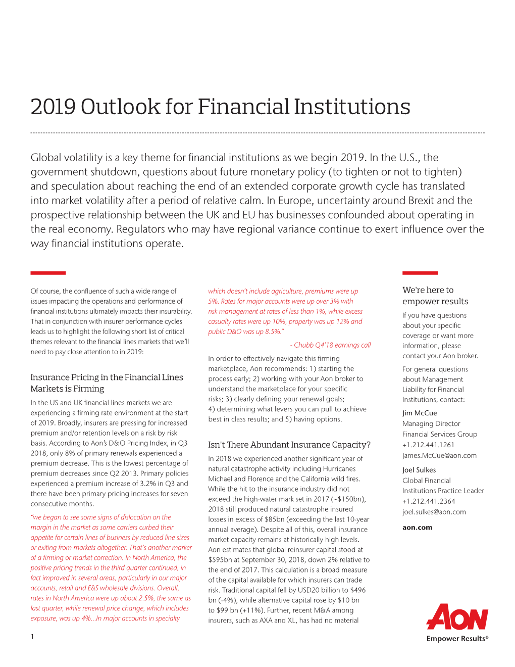 2019 Outlook for Financial Institutions