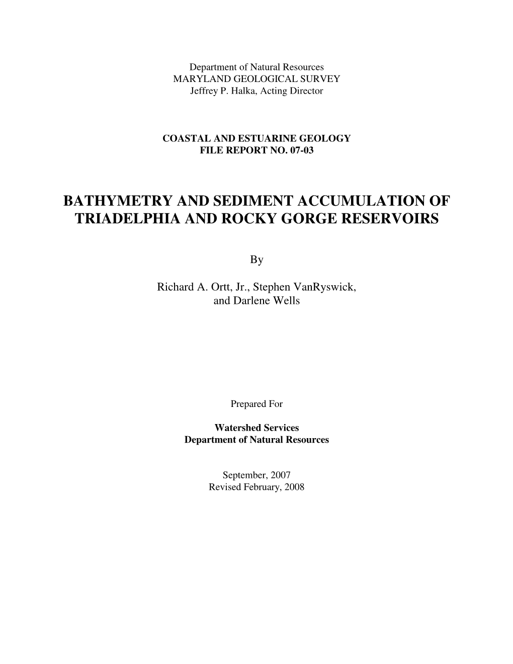 Bathymetry and Sediment Accumulation of Triadelphia and Rocky Gorge Reservoirs