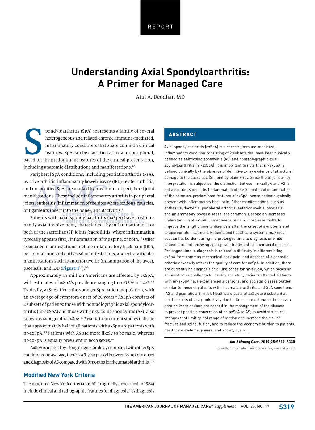 Understanding Axial Spondyloarthritis: a Primer for Managed Care Atul A