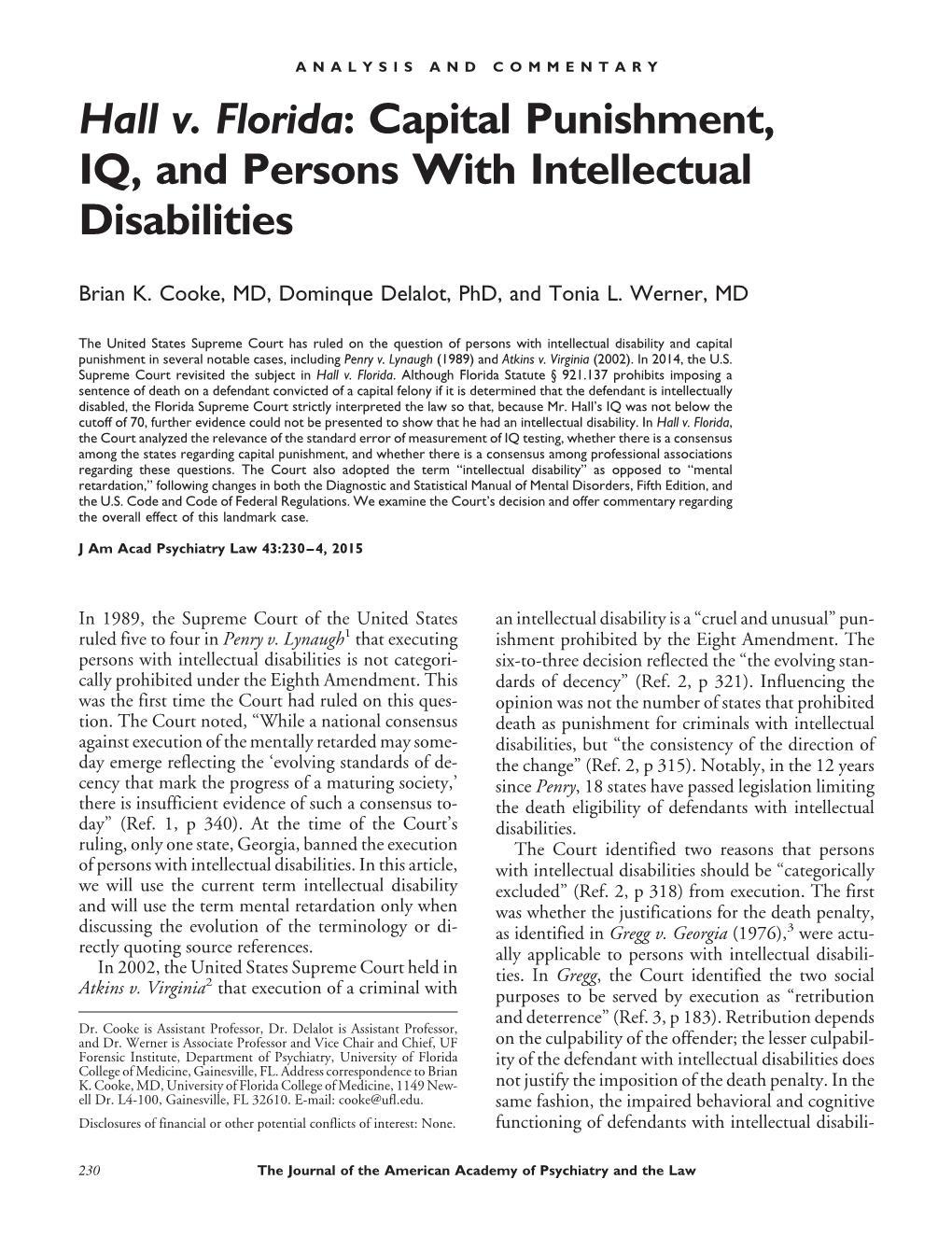 Capital Punishment, IQ, and Persons with Intellectual Disabilities