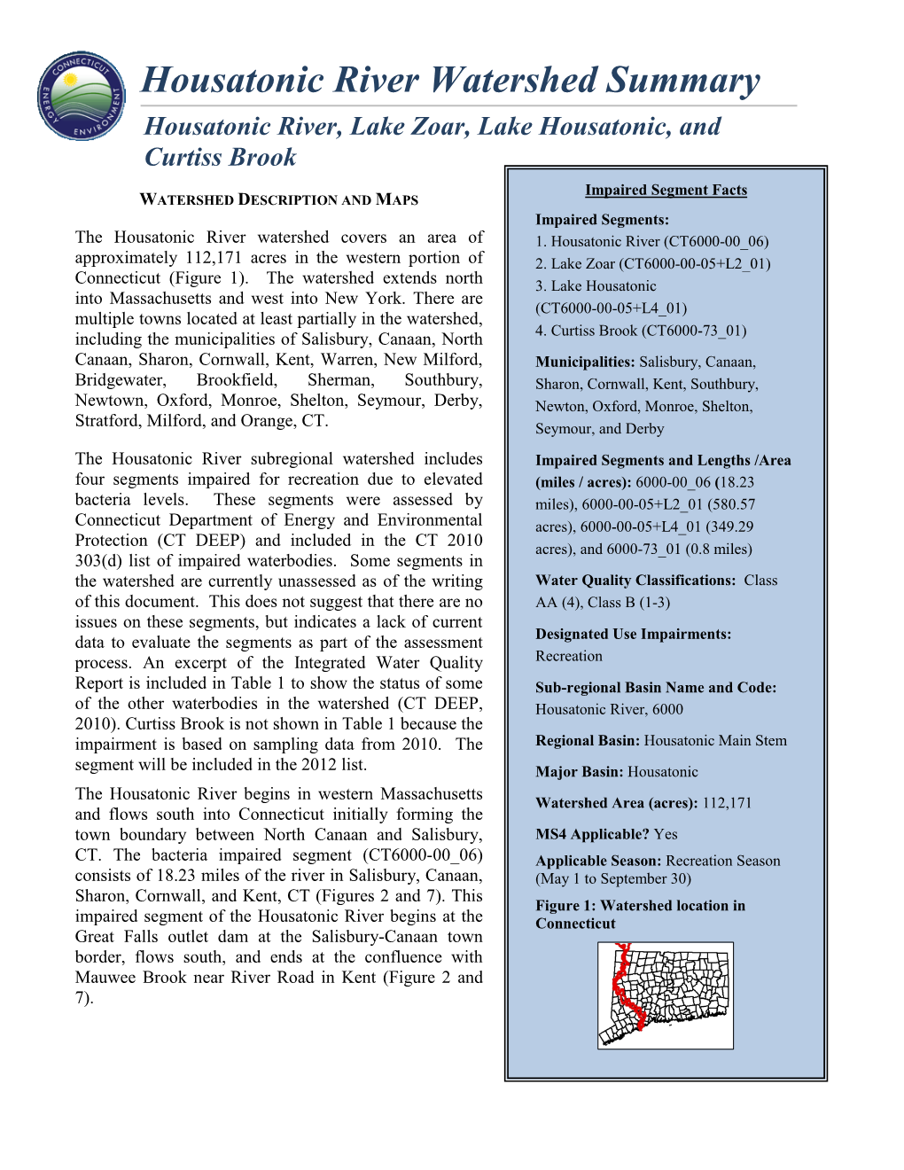 CT Statewide Bacteria TMDL