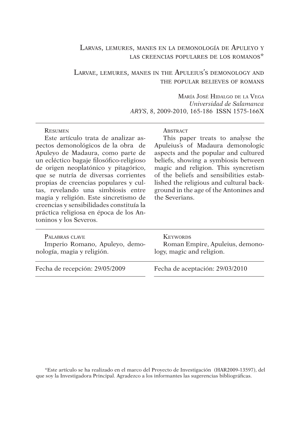 Larvas, Lemures, Manes En La Demonología De Apuleyo Y Las Creencias Populares De Los Romanos165