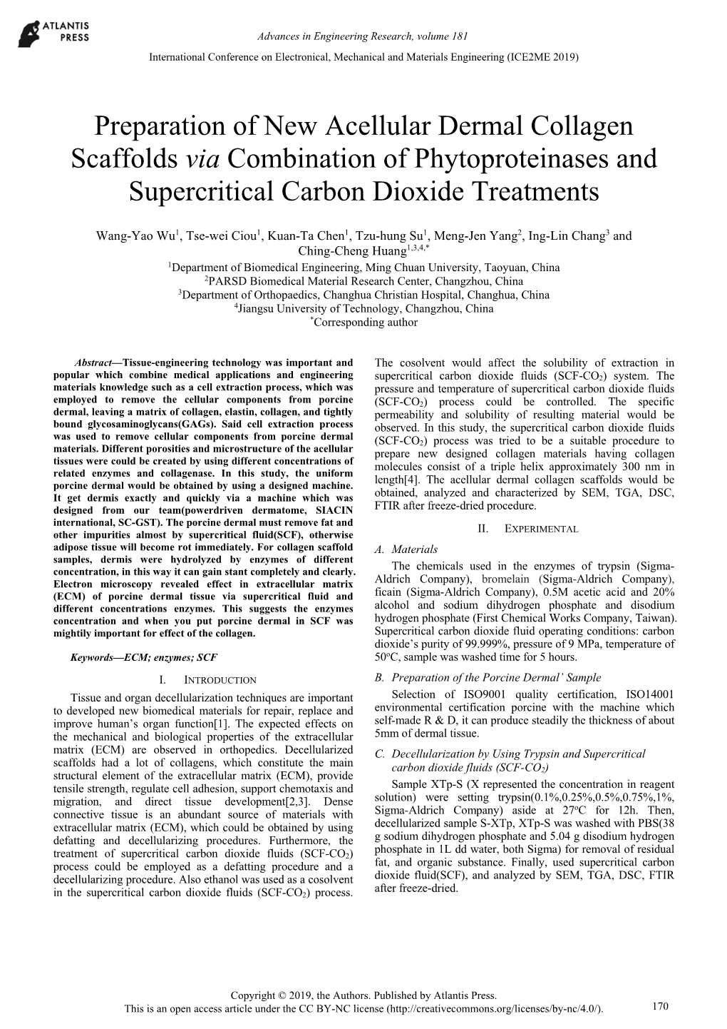 Preparation of New Acellular Dermal Collagen Scaffolds Via Combination of Phytoproteinases and Supercritical Carbon Dioxide Treatments