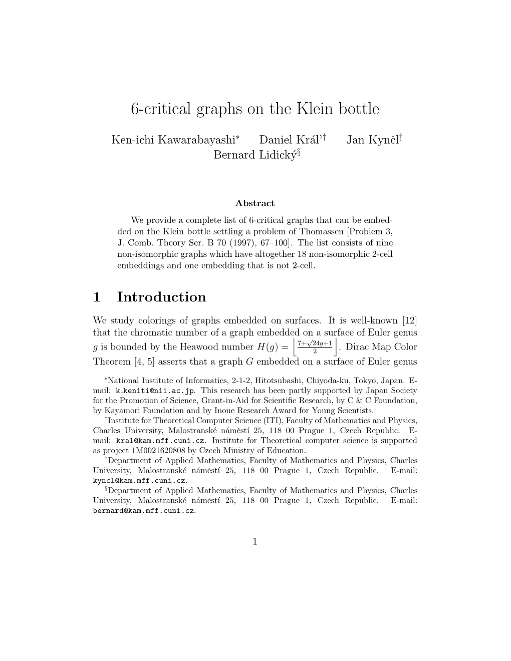 6-Critical Graphs on the Klein Bottle