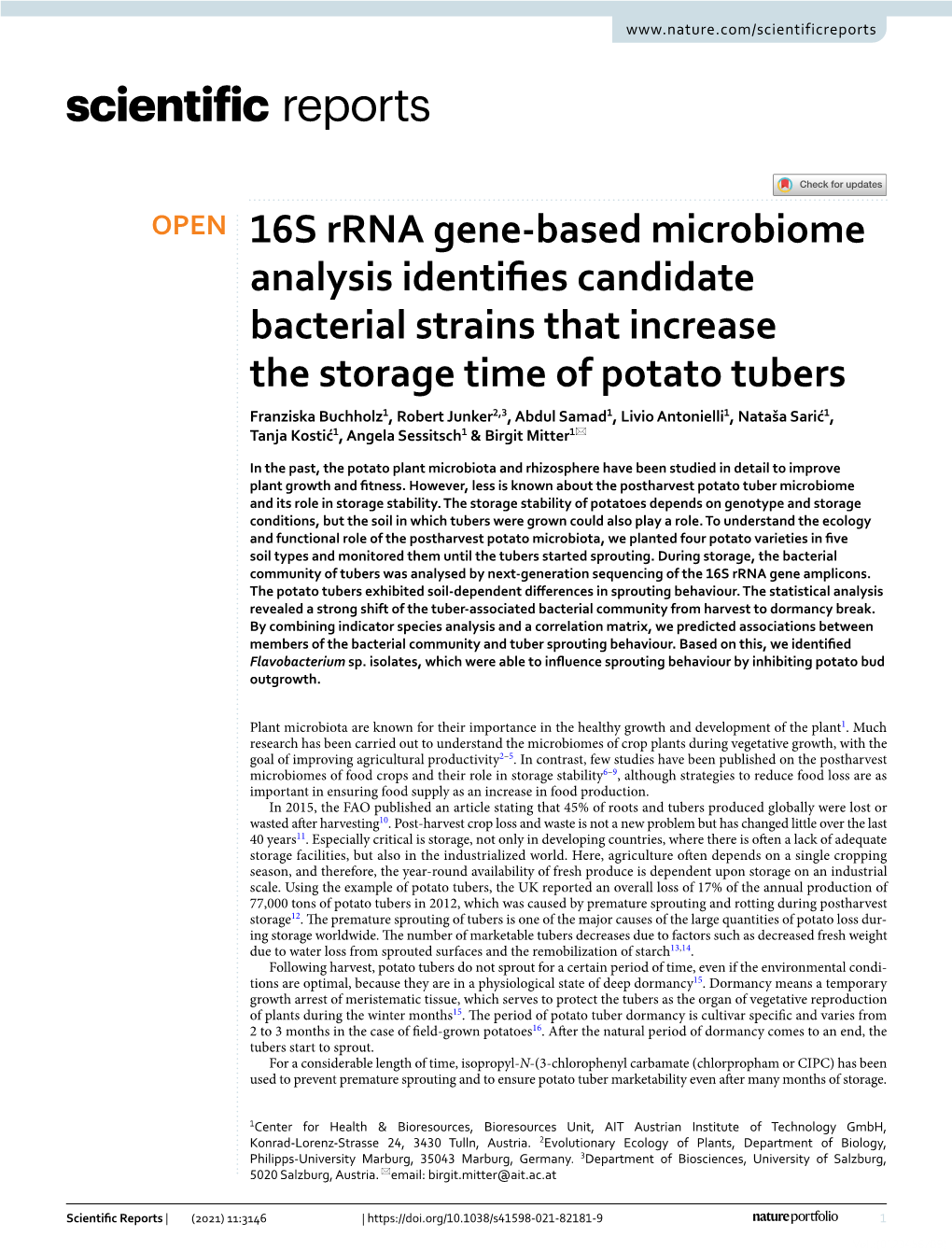 16S Rrna Gene-Based Microbiome Analysis Identifies Candidate Bacterial Strains That Increase the Storage Time of Potato Tubers