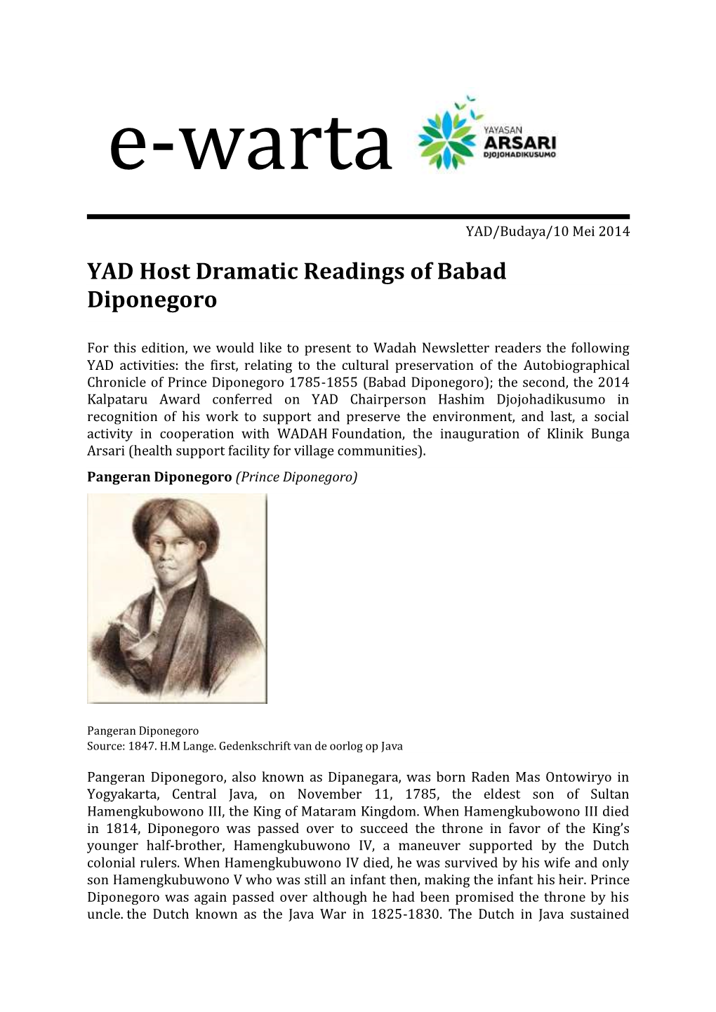 YAD Host Dramatic Readings of Babad Diponegoro