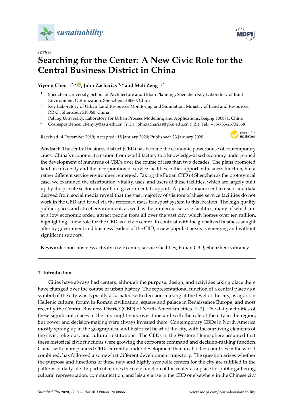 A New Civic Role for the Central Business District in China