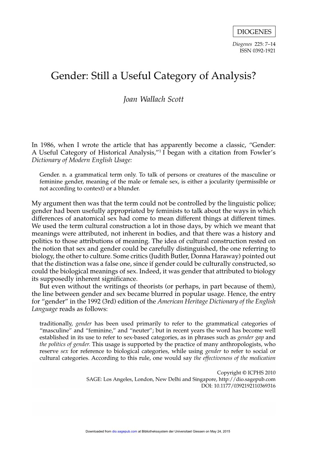 Gender: Still a Useful Category of Analysis?