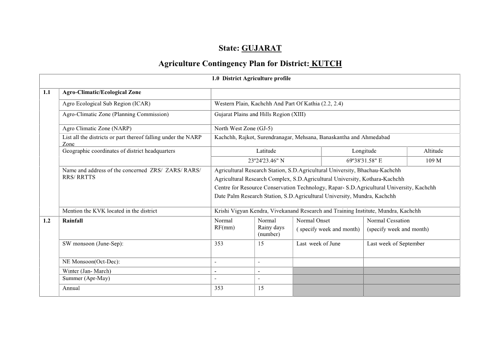 State: GUJARAT Agriculture Contingency Plan for District: KUTCH